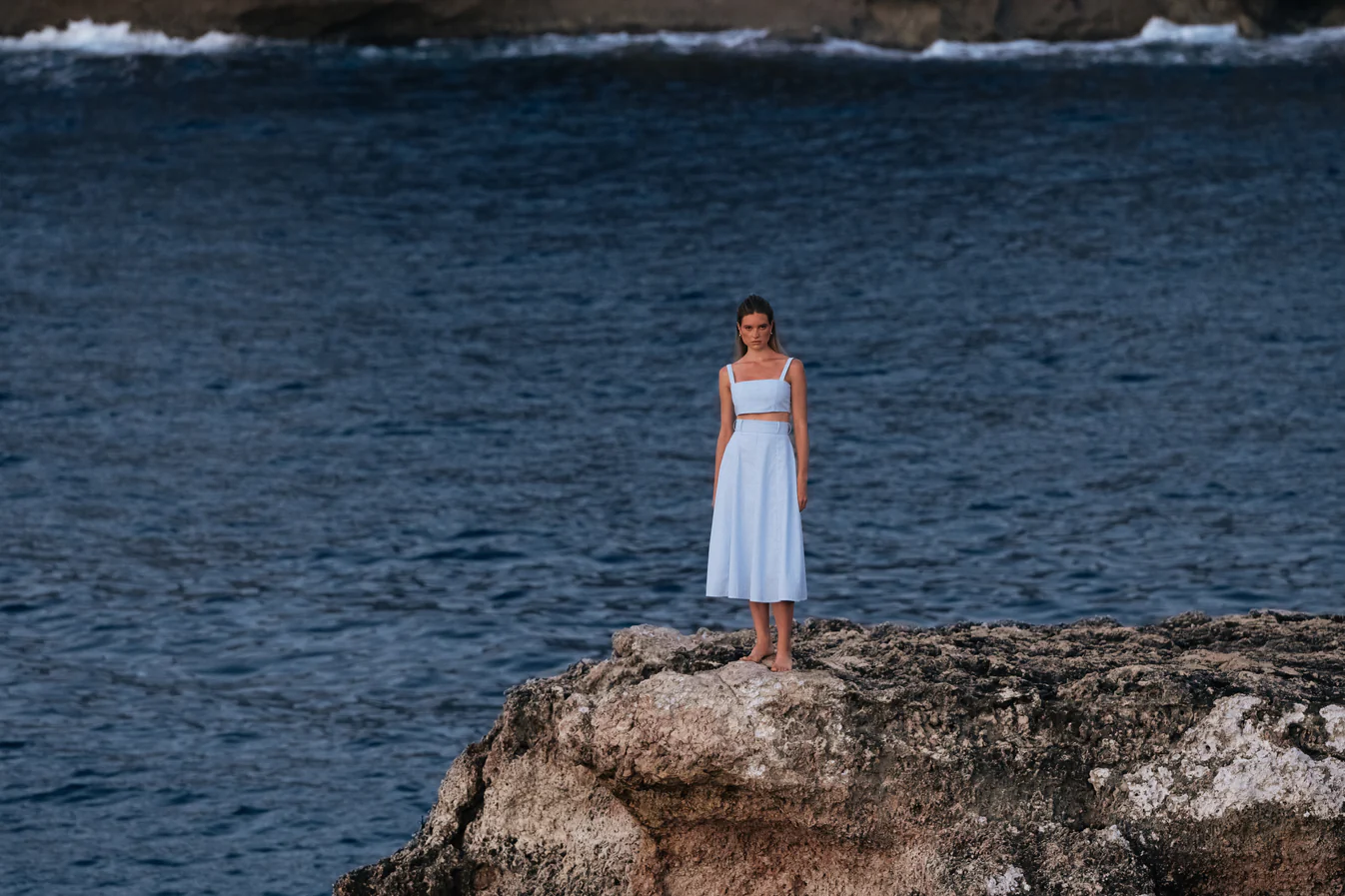 Women's Gia White and Blue Midi Dress — gallery image